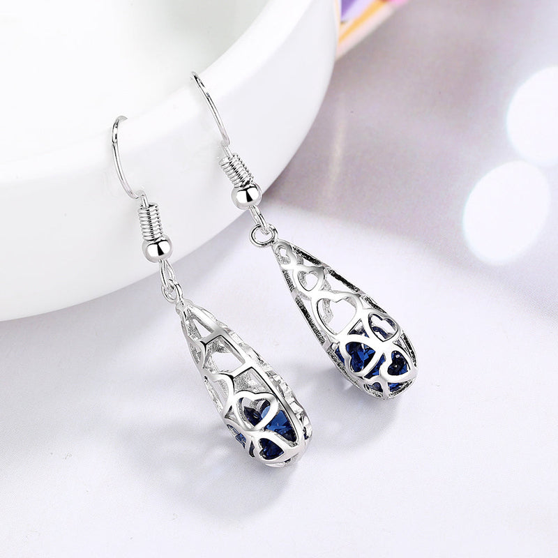 Sterling Silver Floating Sapphire Filigree Heart Drop Earrings