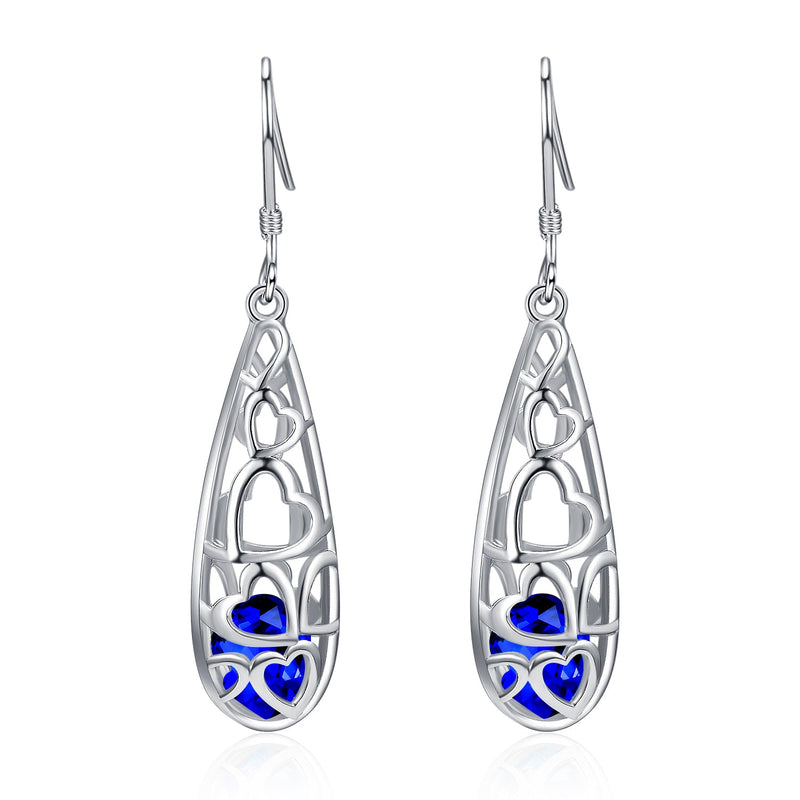 Sterling Silver Floating Sapphire Filigree Heart Drop Earrings