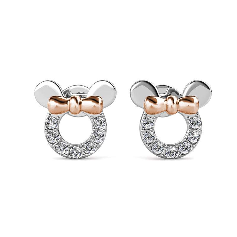 Swarovski Crystal Mouse Ears Earring Studs with Rose Gold Bow