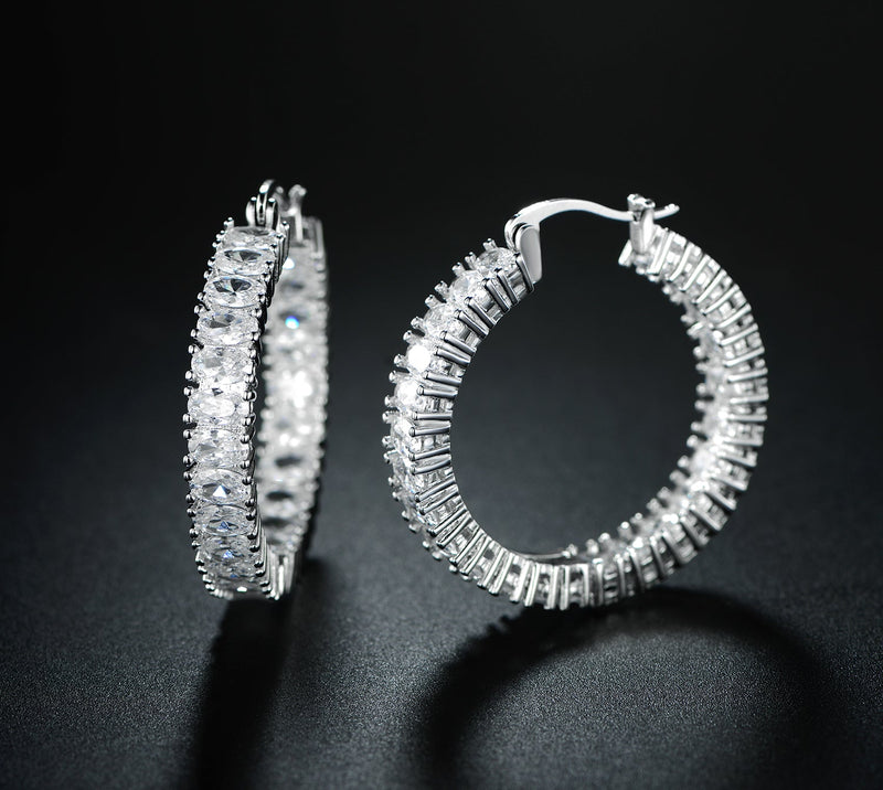 18k White Gold Crystal Eternity Hoop Earring