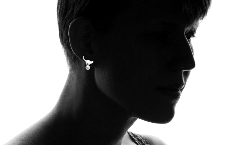 Amy and Annette Sterling Silver Cultured Pearl Cat Earrings