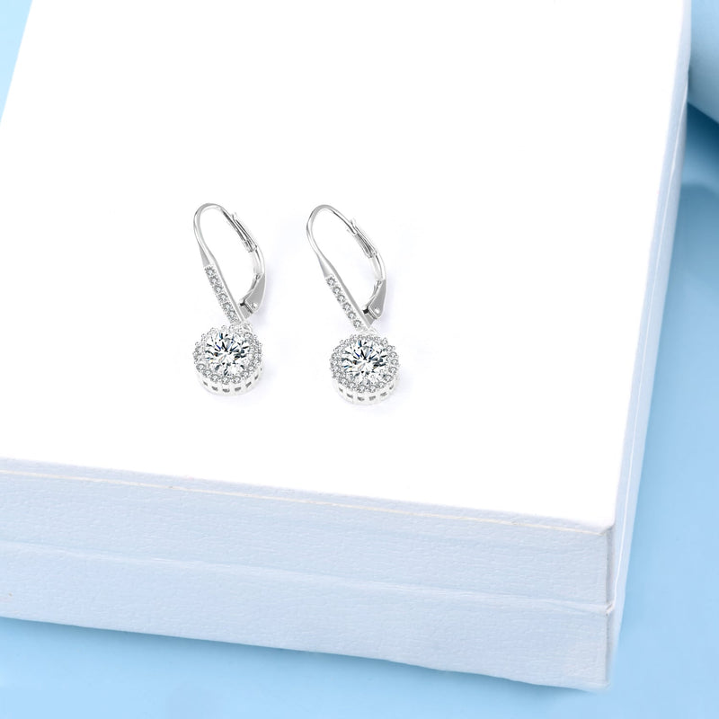 14K White Gold Halo Lever-back Earrings