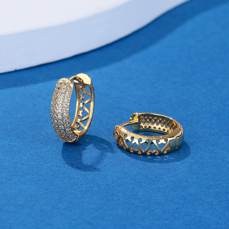 Amy and Annette 14K Gold Filigree Heart Huggie Earring with Crystal