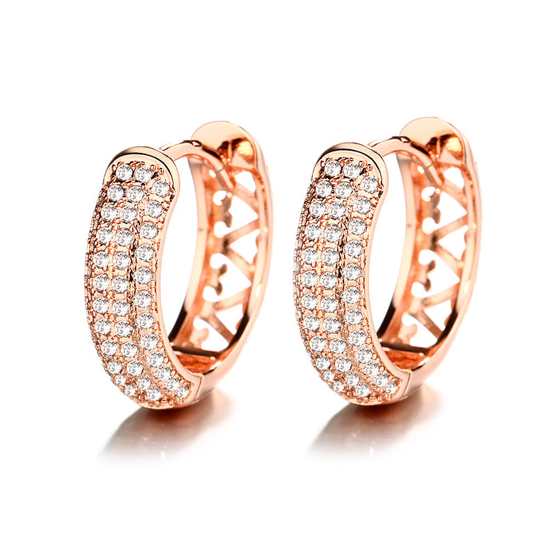 Amy and Annette 14K Gold Filigree Heart Huggie Earring with Crystal