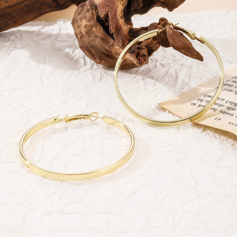 Amy and Annette 14K Gold Large Hoop Earring with Omega Closure - 14K Gold Plated