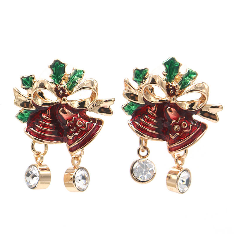 14K Gold Crystal Christmas Bell earrings