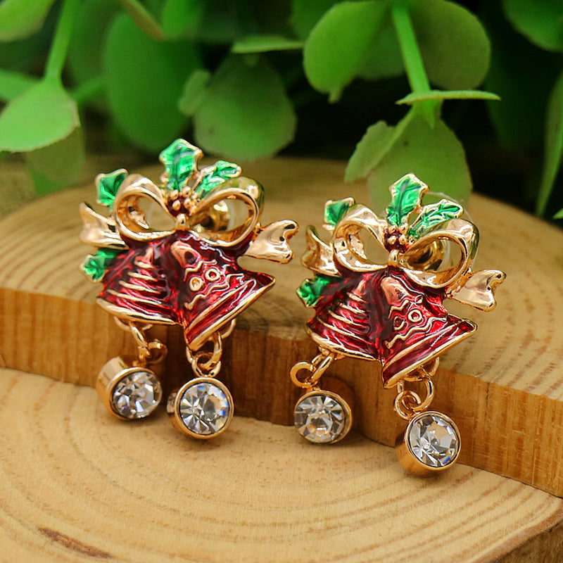 14K Gold Crystal Christmas Bell earrings