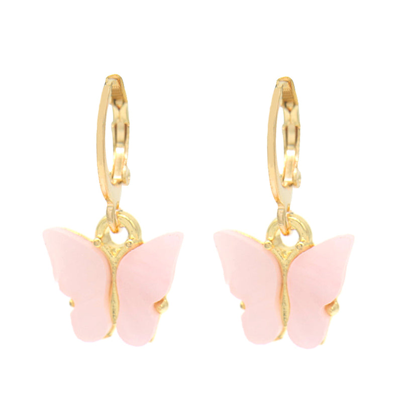 14K Gold and Lab Created Opal Butterfly Drop Earring