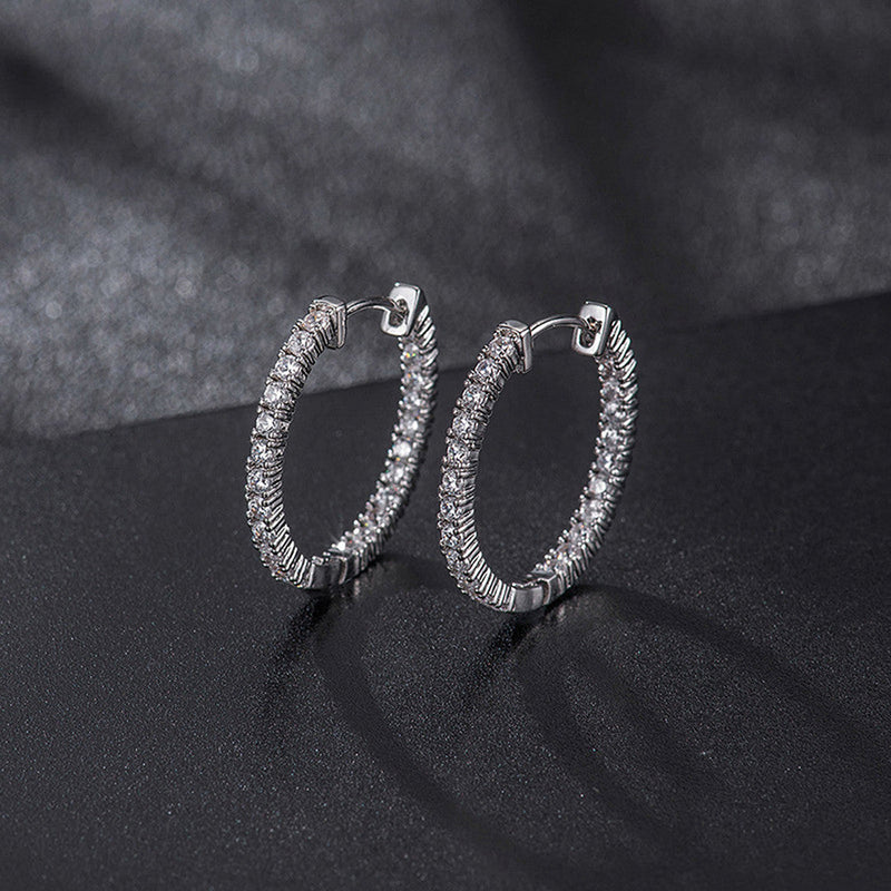 Silver-Tone Large Inside out Hoop Earring with crystals from Swarovski