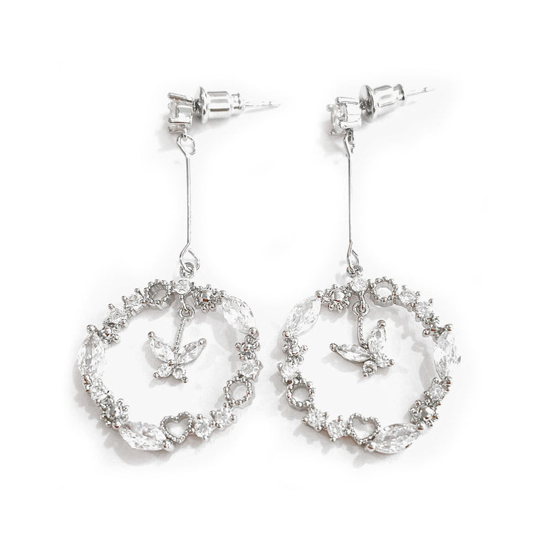 14K Gold Open Butterfly Drop Earring with Crystals