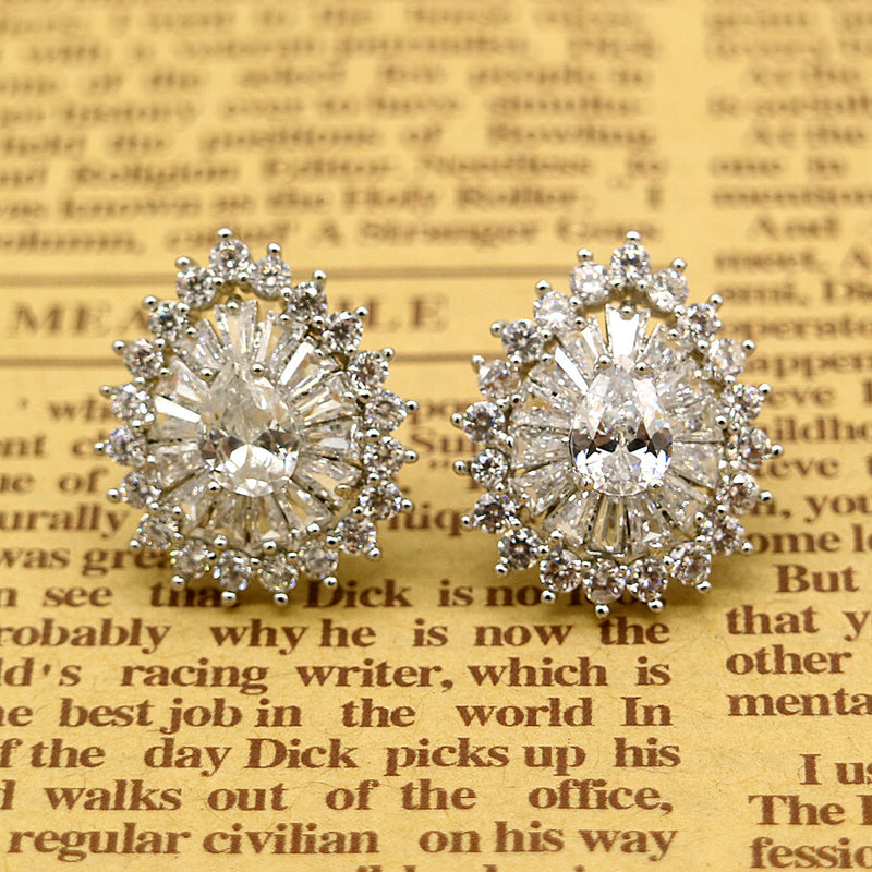 Silver-Tone Multi-Cut Tear Drop Earring with Genuine Crystals