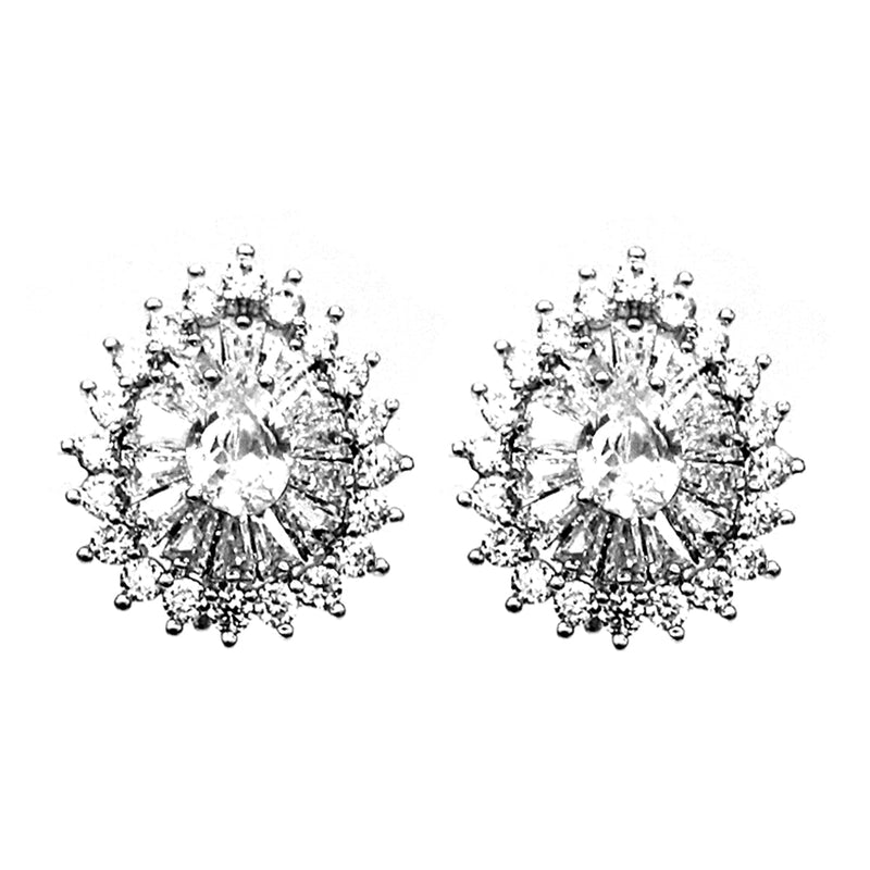 Silver-Tone Multi-Cut Tear Drop Earring with Genuine Crystals