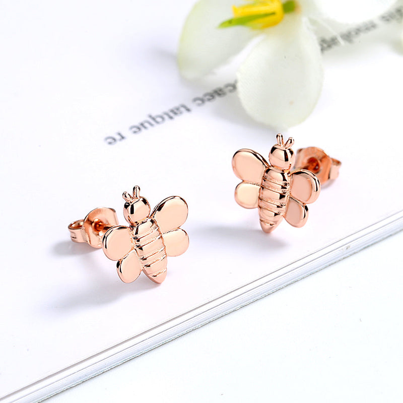 Sterling Silver and Rose Gold  Bee Stud Earrings