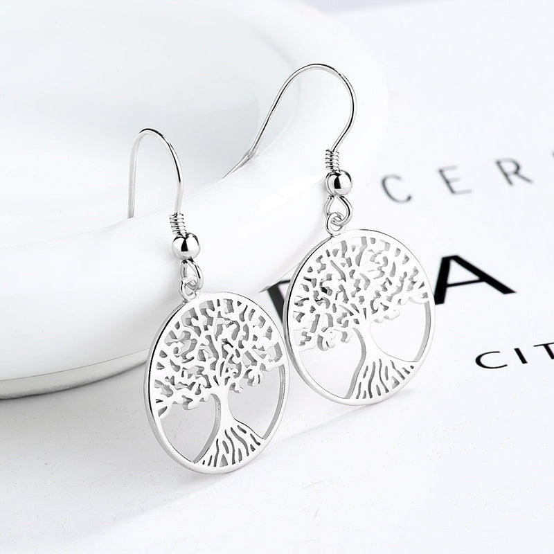 Solid Sterling Silver Tree of Life Hook Earrings