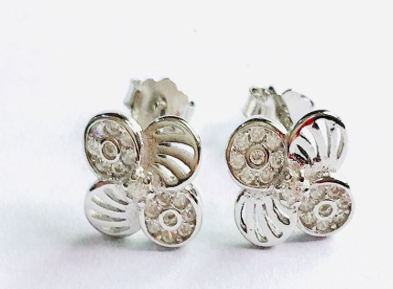 Sterling Silver Crystal Flower Stud Earrings in 18k Rose Gold