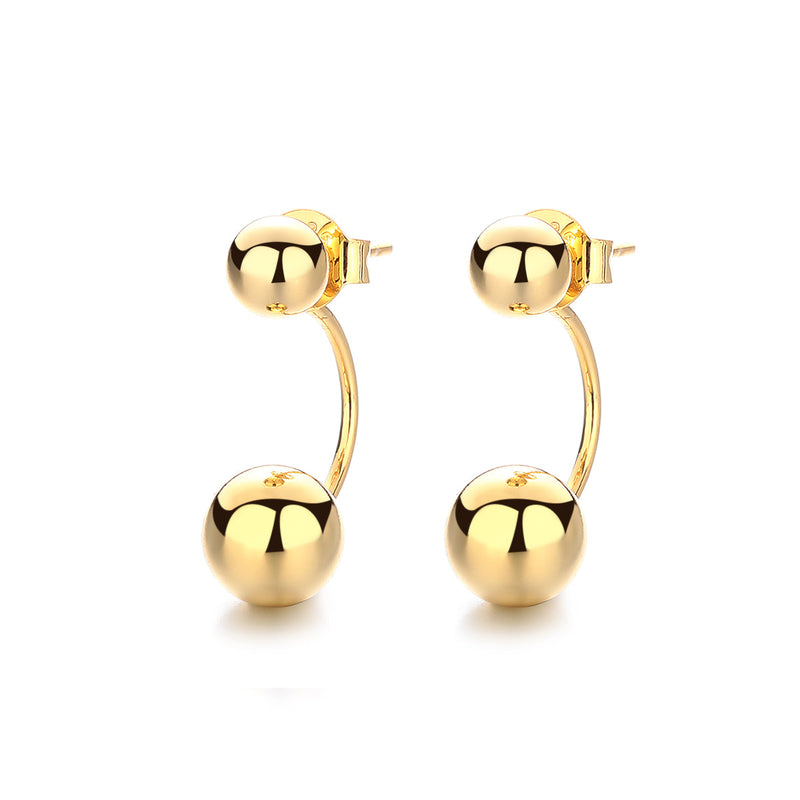 Amy and Annette Sterling Silver and 14K Gold Plated Front to Back Ball Earrings