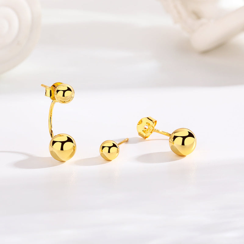 Amy and Annette Sterling Silver and 14K Gold Plated Front to Back Ball Earrings