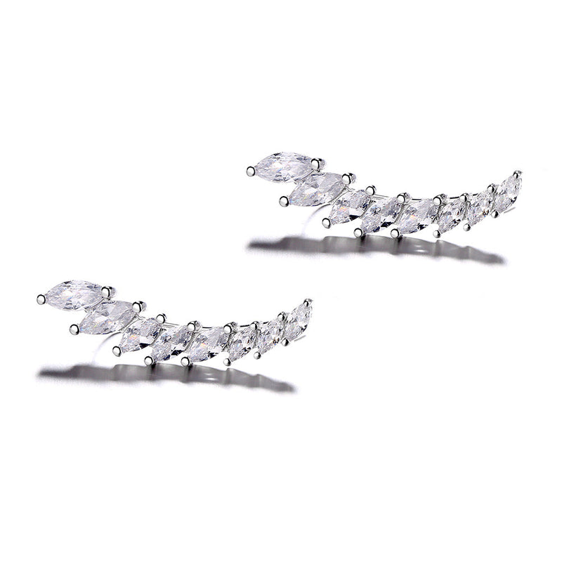 14K White Gold Marque Cut Swarovski Crystal Climber Crawler