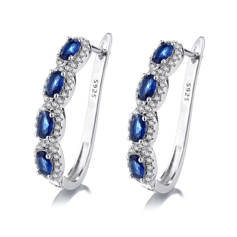 18K White Gold Blue & White Sapphire Halo Huggie Earrings
