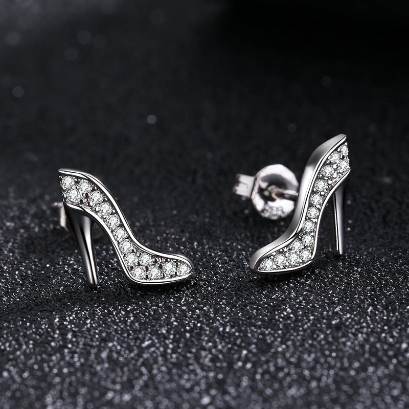 Sterling Silver Minimalist Stiletto Stud Earrings with Crystals