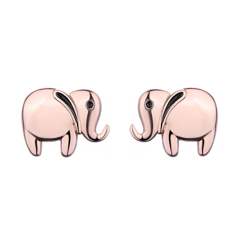 Sterling Silver Rose Gold Elephant Stud Earrings