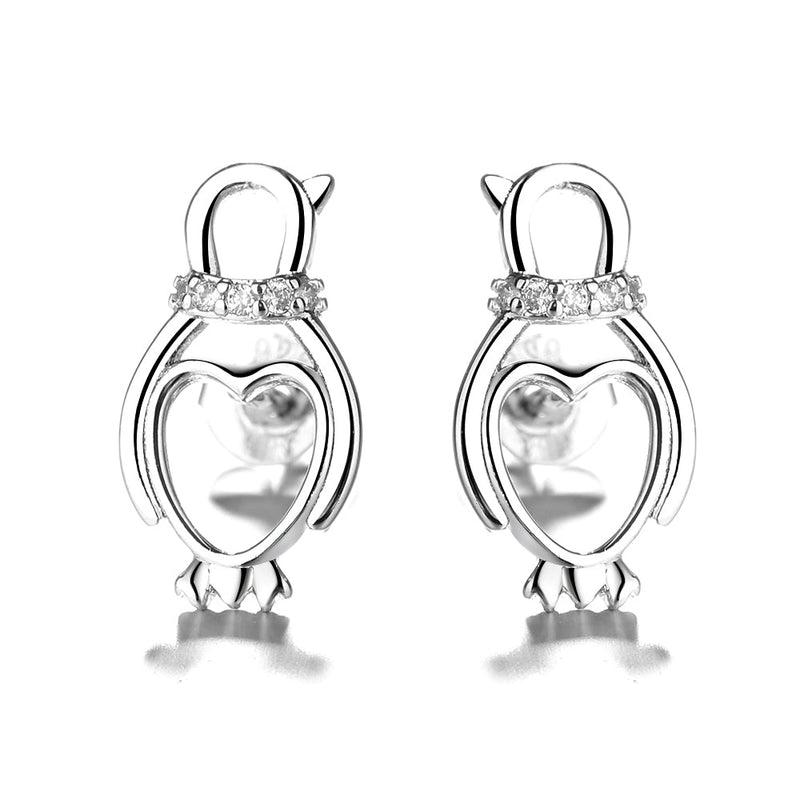 Sterling Silver Penguin Heart Earring with Crystal