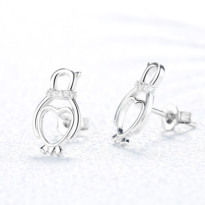 Sterling Silver Penguin Heart Earring with Crystal