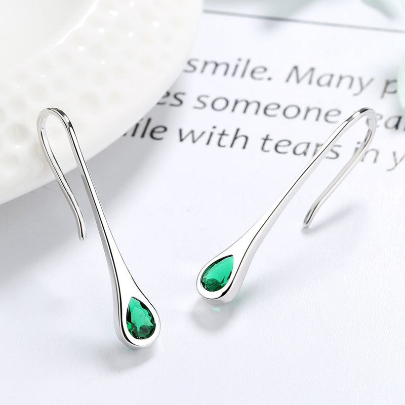 Amy and Annette Gemstone Sterling Silver Pull-through Minimalist Drop Earrings