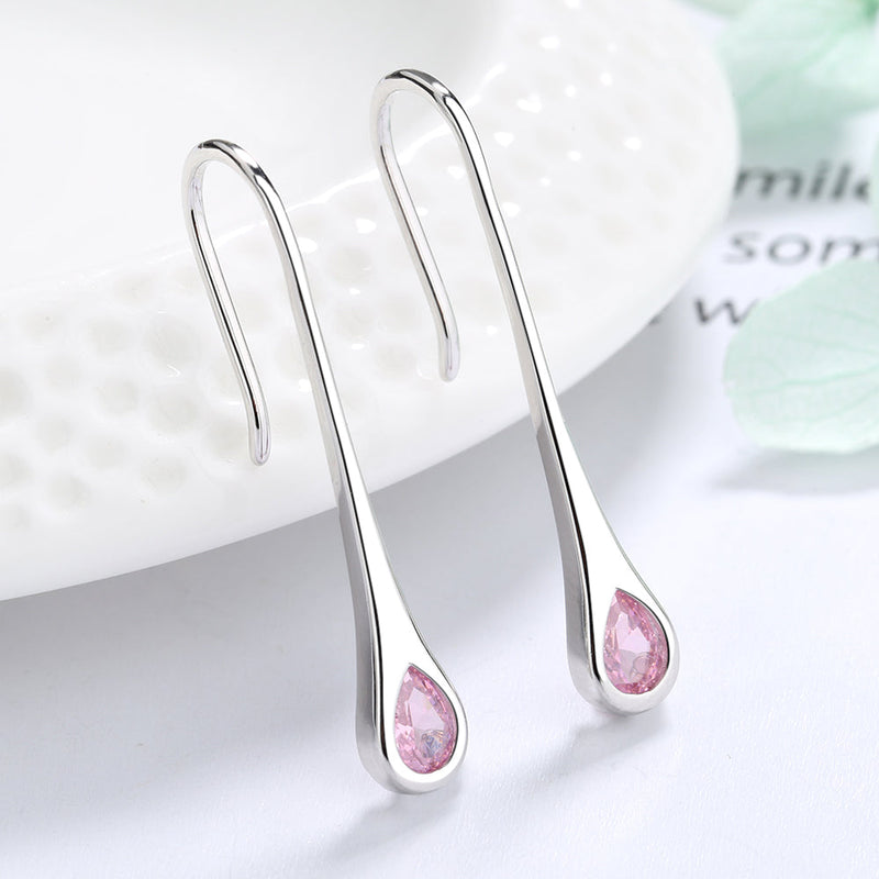 Amy and Annette Gemstone Sterling Silver Pull-through Minimalist Drop Earrings