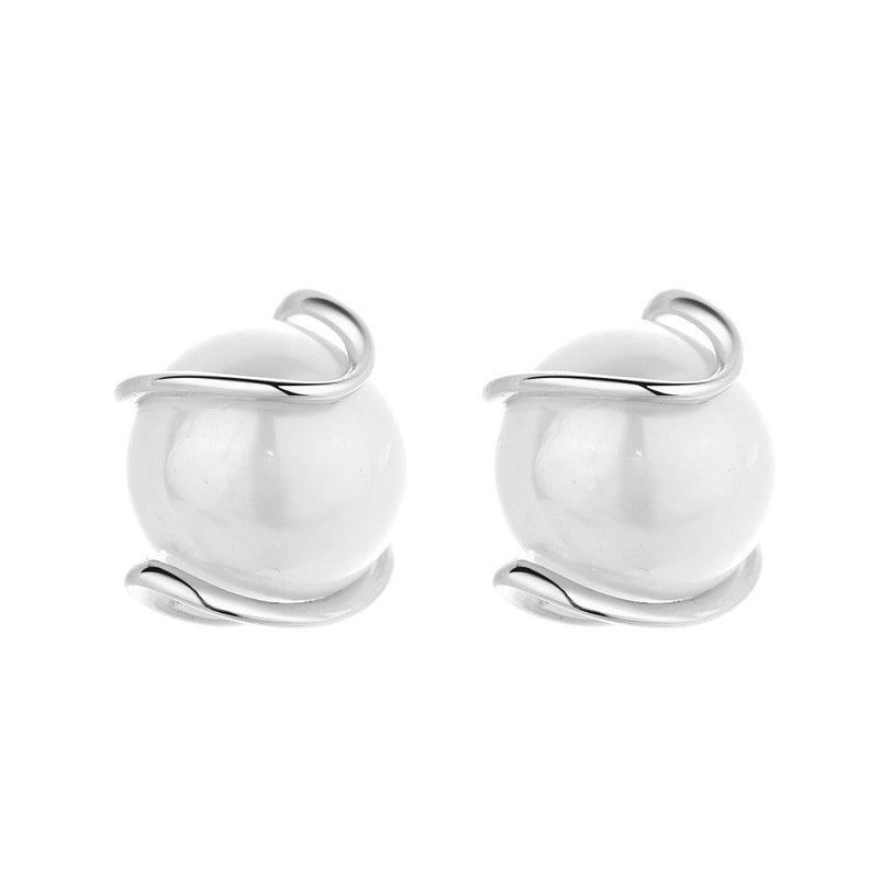 14K Gold Cultured Pearls over Sterling Silver Pearl and Caged Stud Earrings