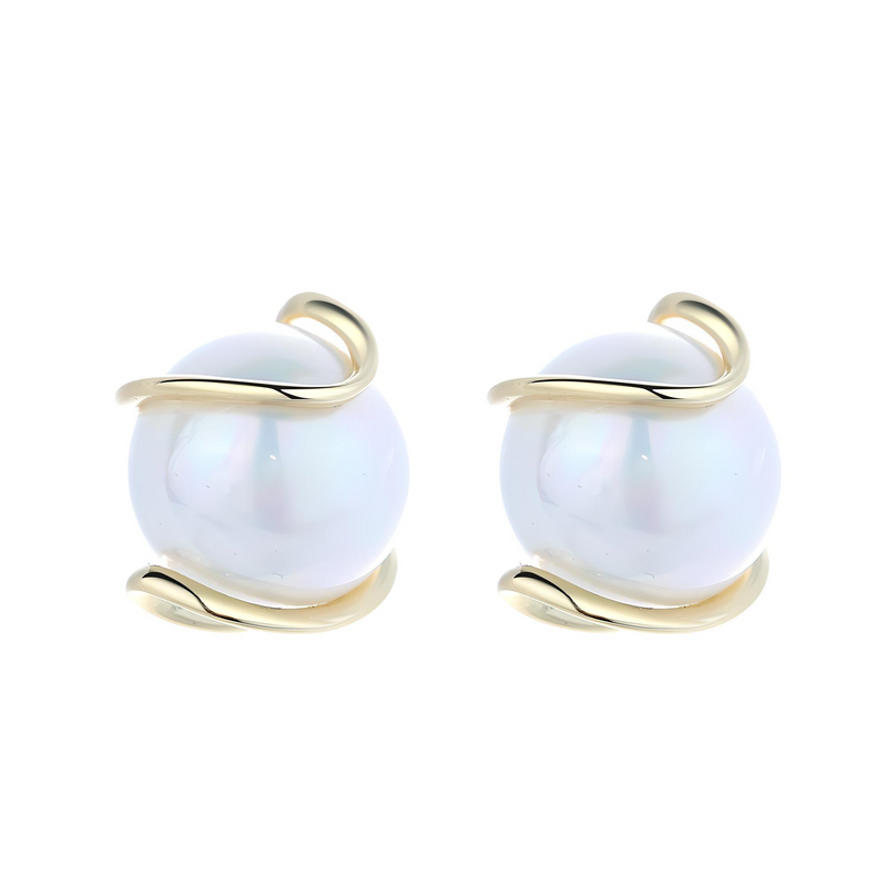 14K Gold Cultured Pearls over Sterling Silver Pearl and Caged Stud Earrings