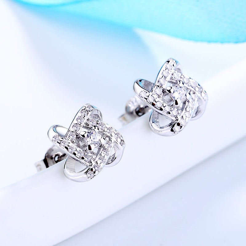 Sterling Silver Love Knot Stud Earrings with crystals from Swarovski