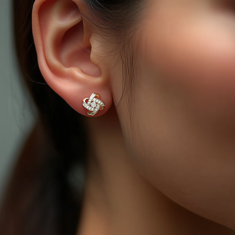 Sterling Silver Love Knot Stud Earrings with crystals from Swarovski