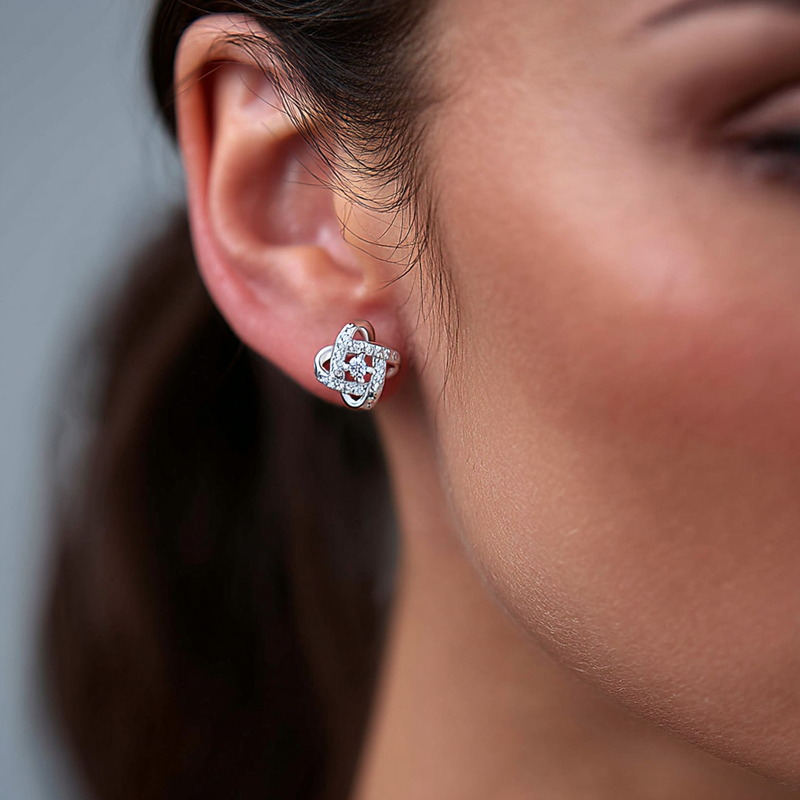 Sterling Silver Love Knot Stud Earrings with crystals from Swarovski