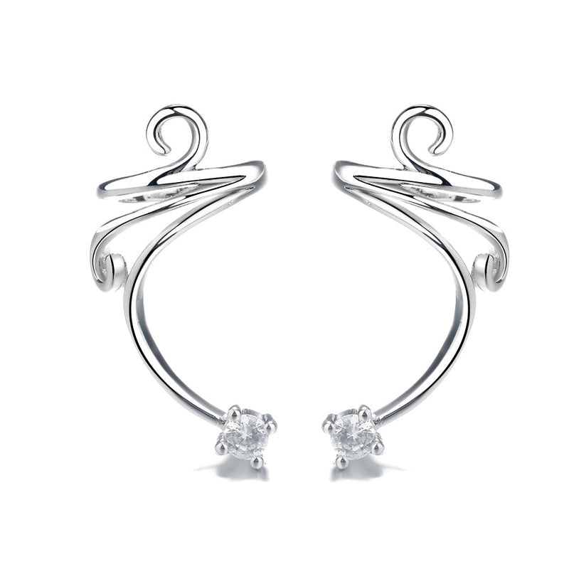 Sterling Silver Spiral Swirl Cuff Earring with Crystal