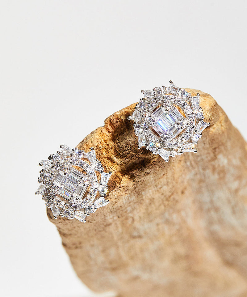 14K Gold and Sterling Silver Shooting Star Stud Earrings with Swarovski Crystals