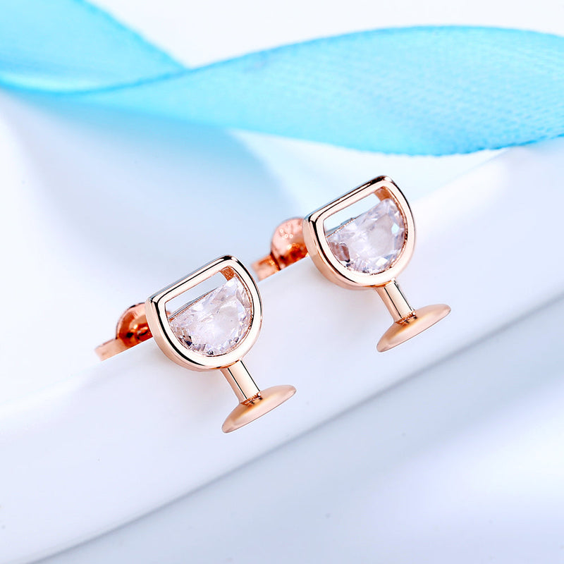 14K Rose Gold and Sterling Silver Wine Glasses Earrings with crystals from Swarovski