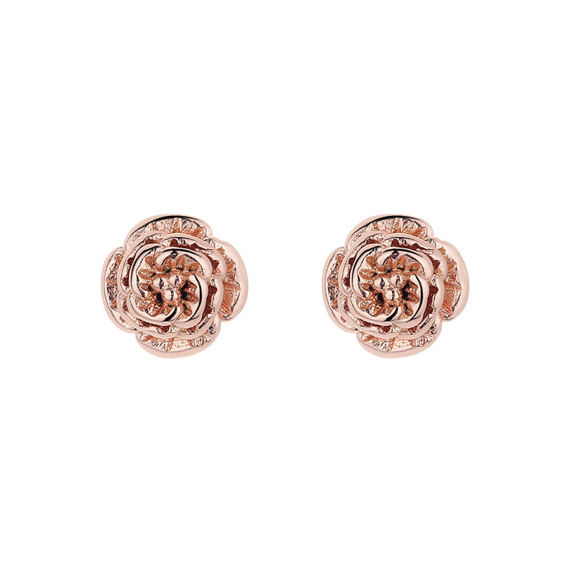 14K Rose Gold and Sterling Silver Rose Stud Earrings