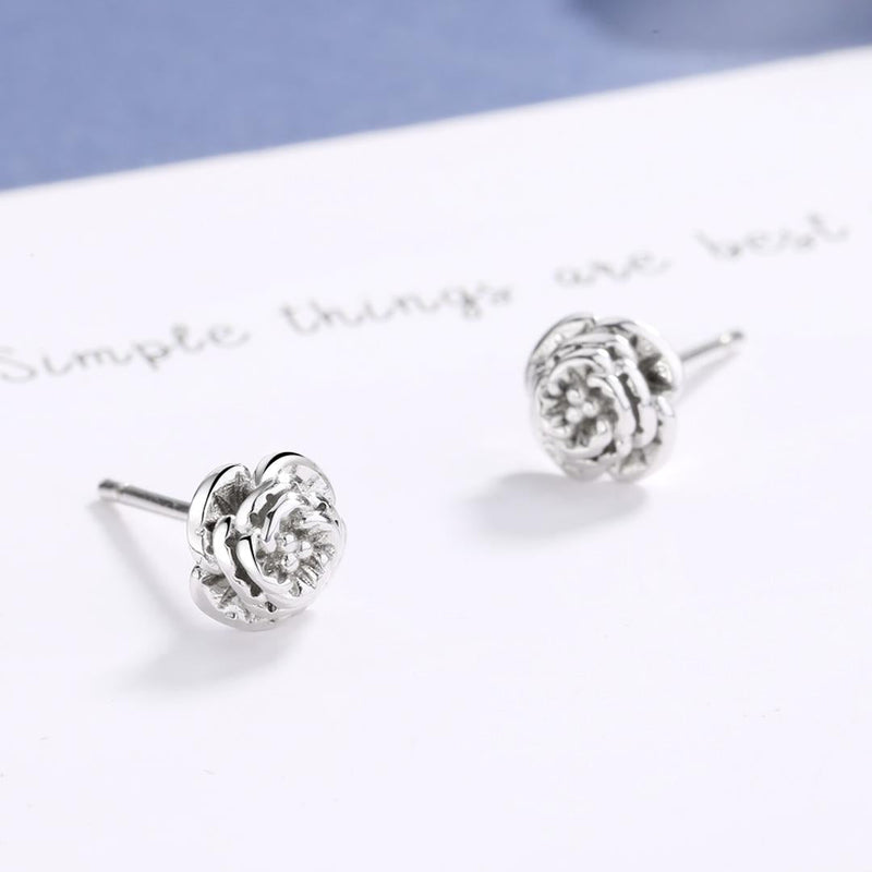 14K Rose Gold and Sterling Silver Rose Stud Earrings