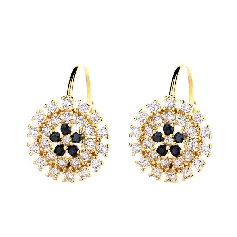 14K Gold Flower Huggie Earrings with crystals from Swarovski