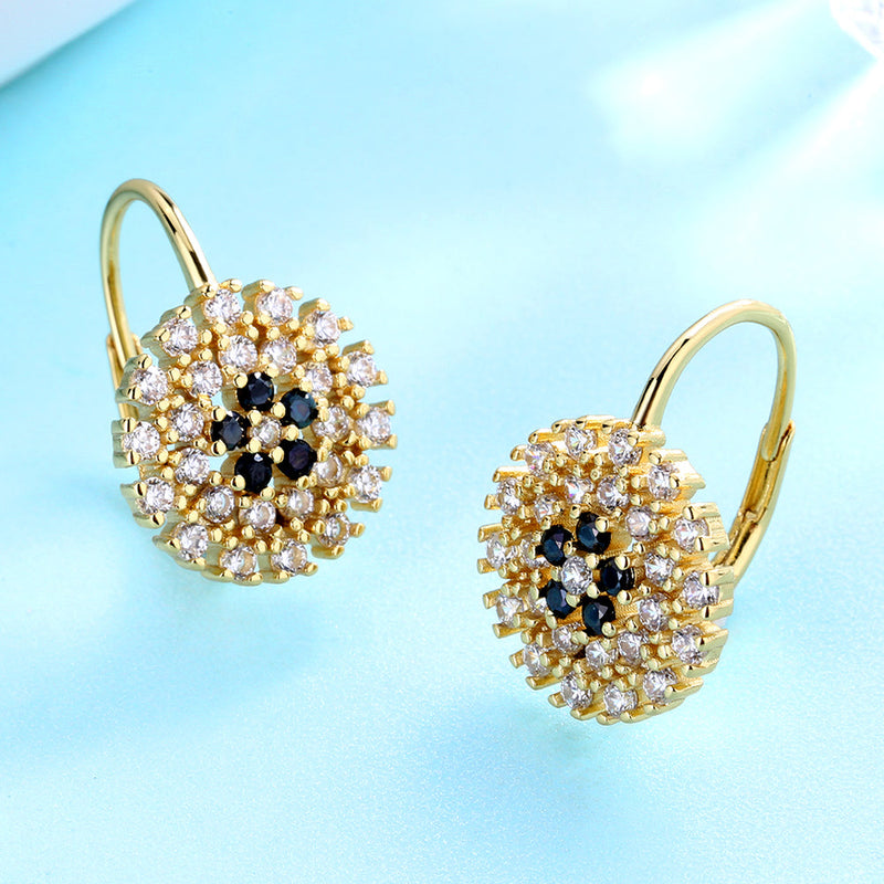 14K Gold Flower Huggie Earrings with crystals from Swarovski