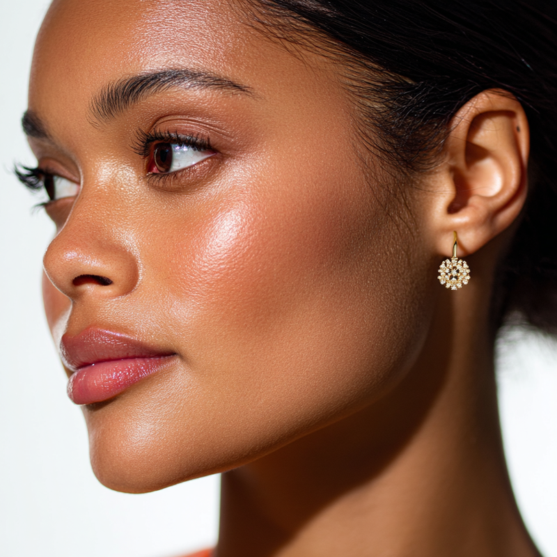 14K Gold Flower Huggie Earrings with crystals from Swarovski