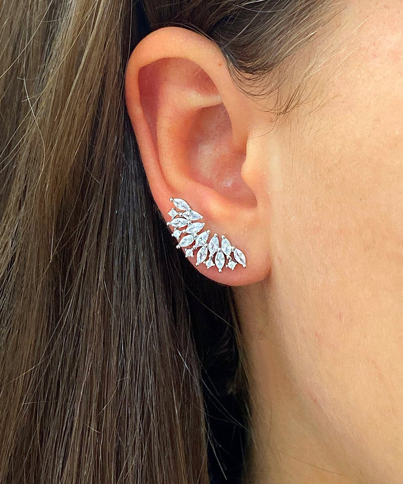 Sterling Silver Fan Earring Climber with Crystals