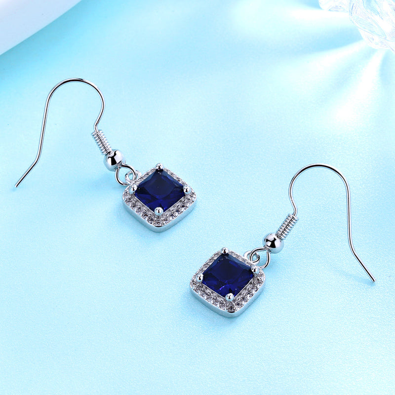 Sterling Silver Sapphire Drop Halo Earrings