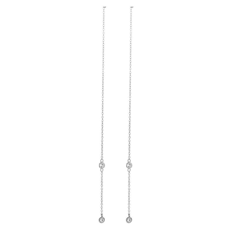 Sterling Silver Drop Pull Through Drop Earrings with Crystal