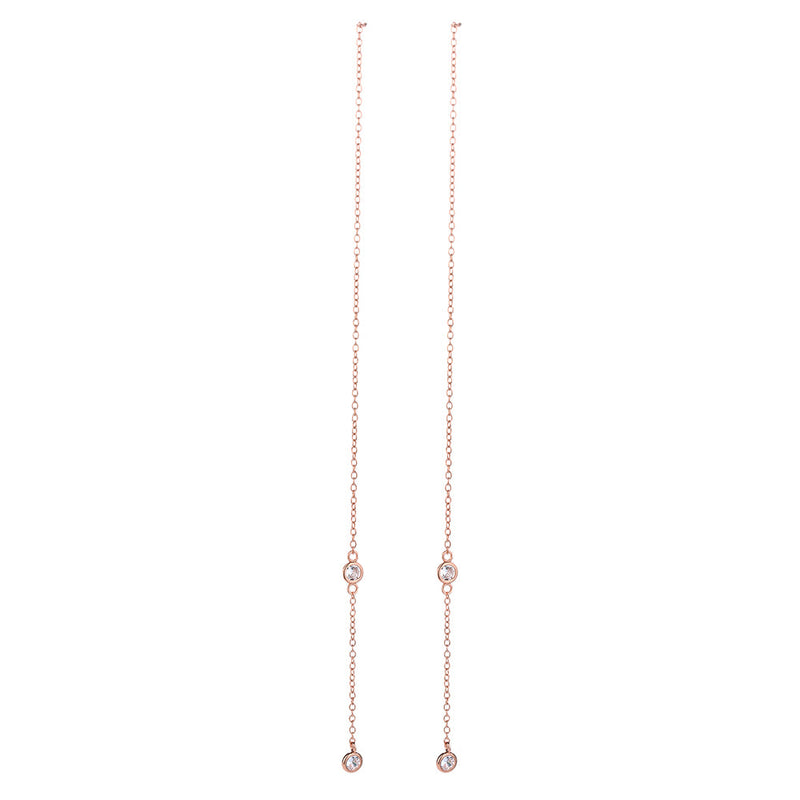 Sterling Silver Drop Pull Through Drop Earrings with Crystal