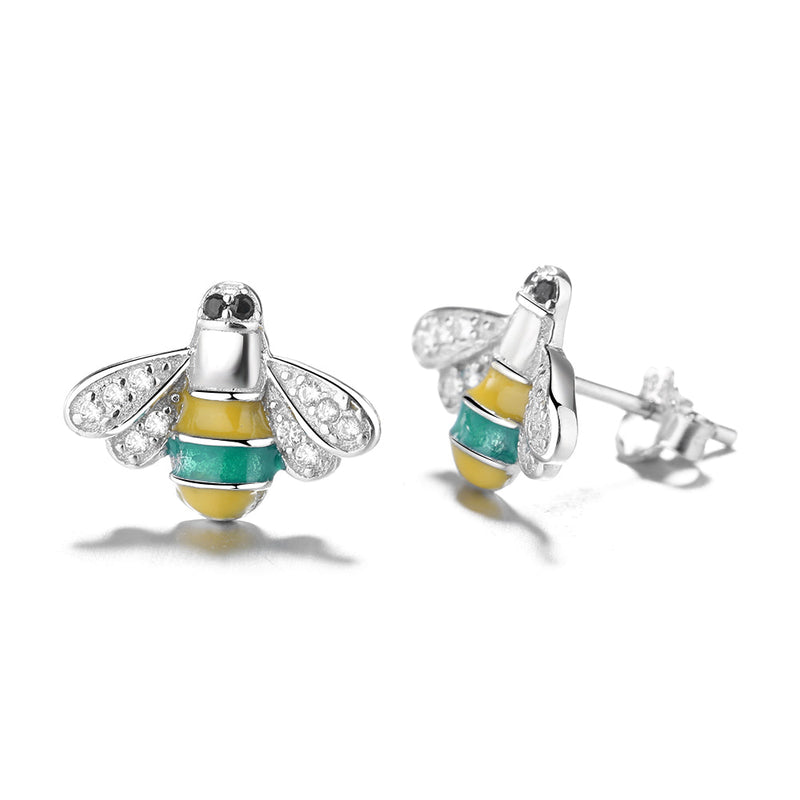 Sterling Silver Bee Stud Earrings With Crystals