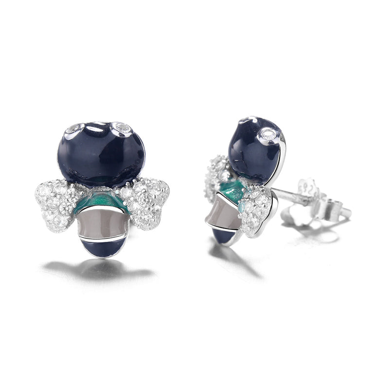 Sterling Silver Black Bee Earrings With Crystals