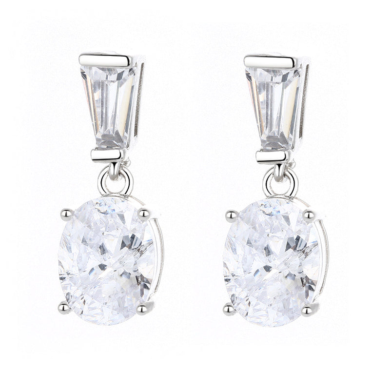 Sterling Silver Oval Drop Earrings With Crystals