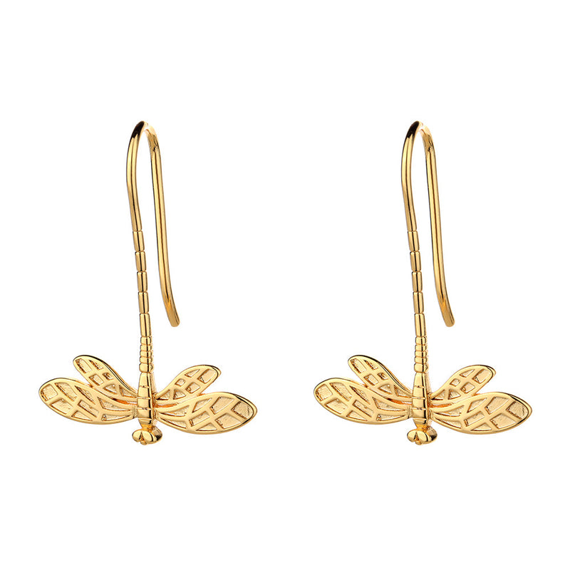 Sterling Silver and 14K Gold Dangle Dragonfly Earrings